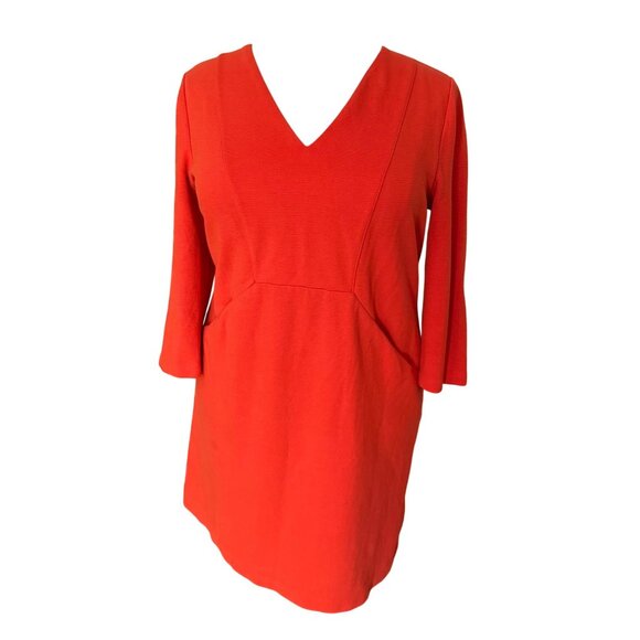 Boden Size 16 Orange Bronte Ottoman 3/4 Sleeve V-Neck Knee Length Shift Dress - Picture 2 of 16